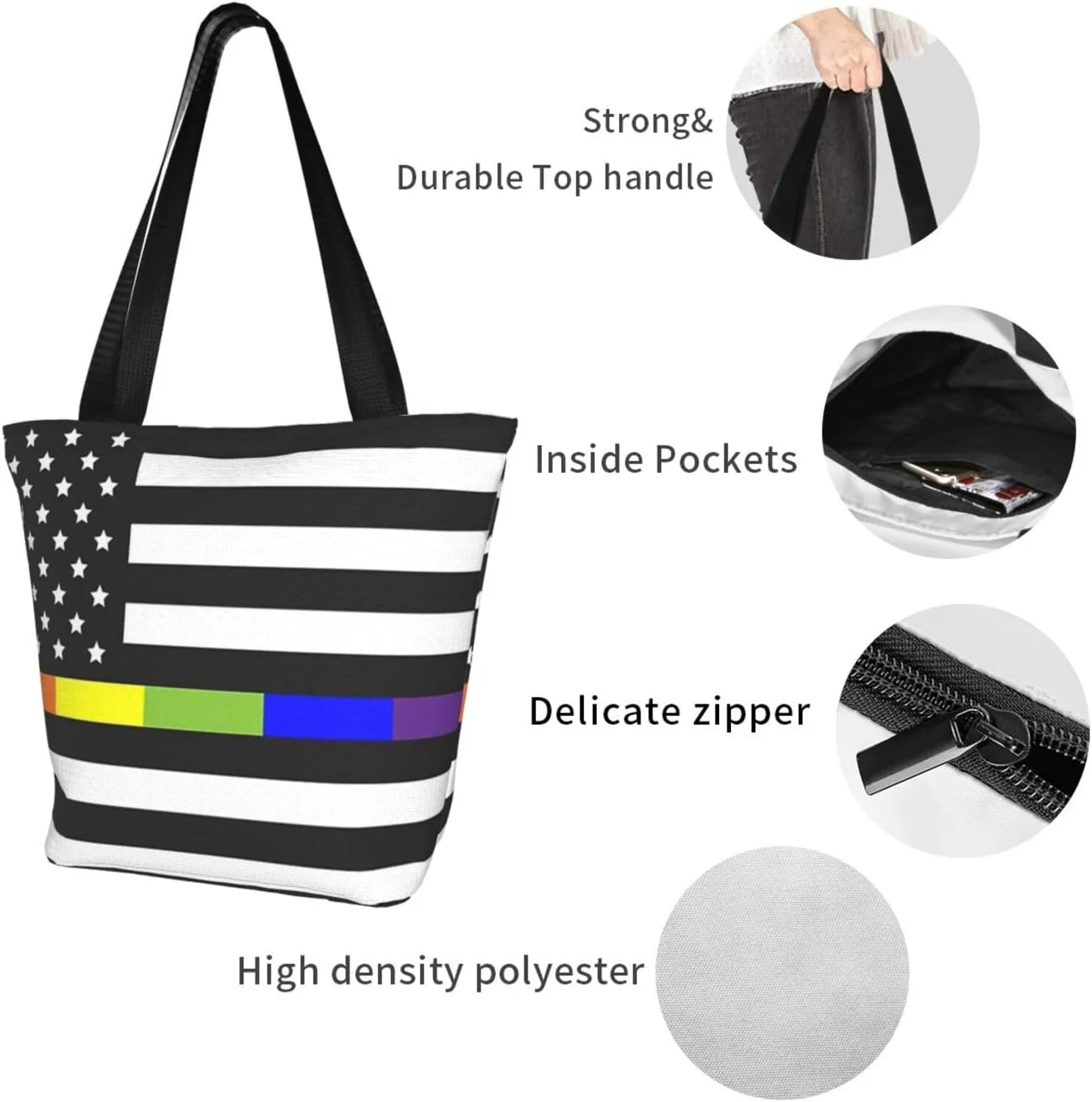 Thin Blue Line Women's Tote Bag Lightweight Shoulder Bag Shopping Handbag Large Capacity Handbag With Zipper