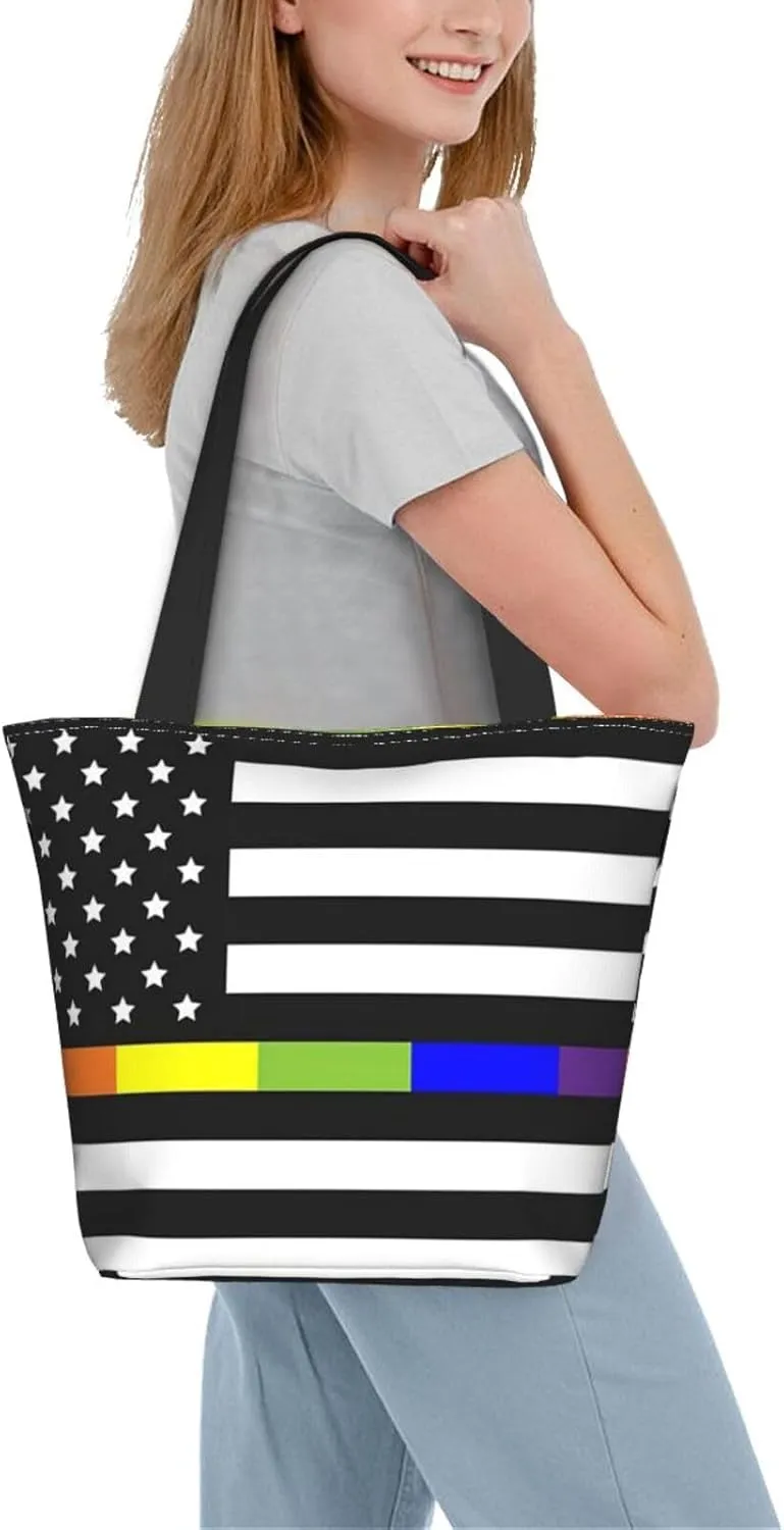 Thin Blue Line Women's Tote Bag Lightweight Shoulder Bag Shopping Handbag Large Capacity Handbag With Zipper