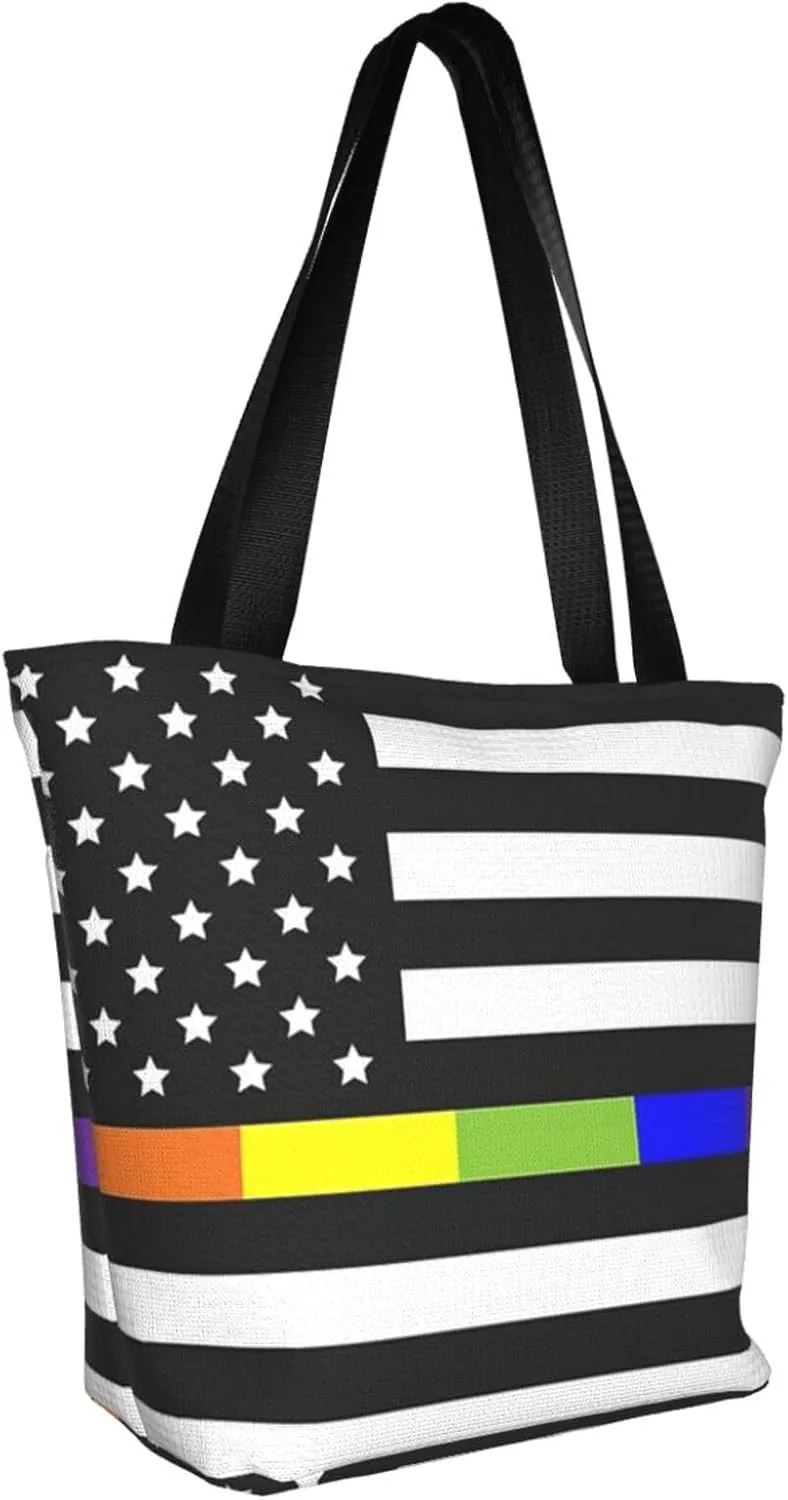 Thin Blue Line Women's Tote Bag Lightweight Shoulder Bag Shopping Handbag Large Capacity Handbag With Zipper