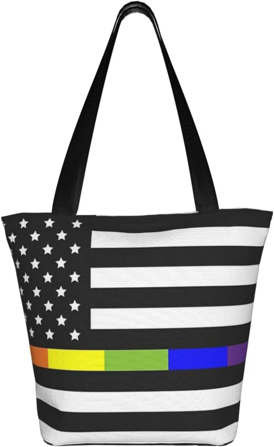Thin Blue Line Women's Tote Bag Lightweight Shoulder Bag Shopping Handbag Large Capacity Handbag With Zipper