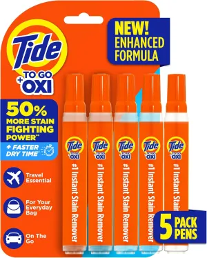 Tide Stain Remover for Clothes, Tide To Go Pen, Instant Stain Remover for Clothes, Travel & Pocket Size, 5 Count (Pack of 1)