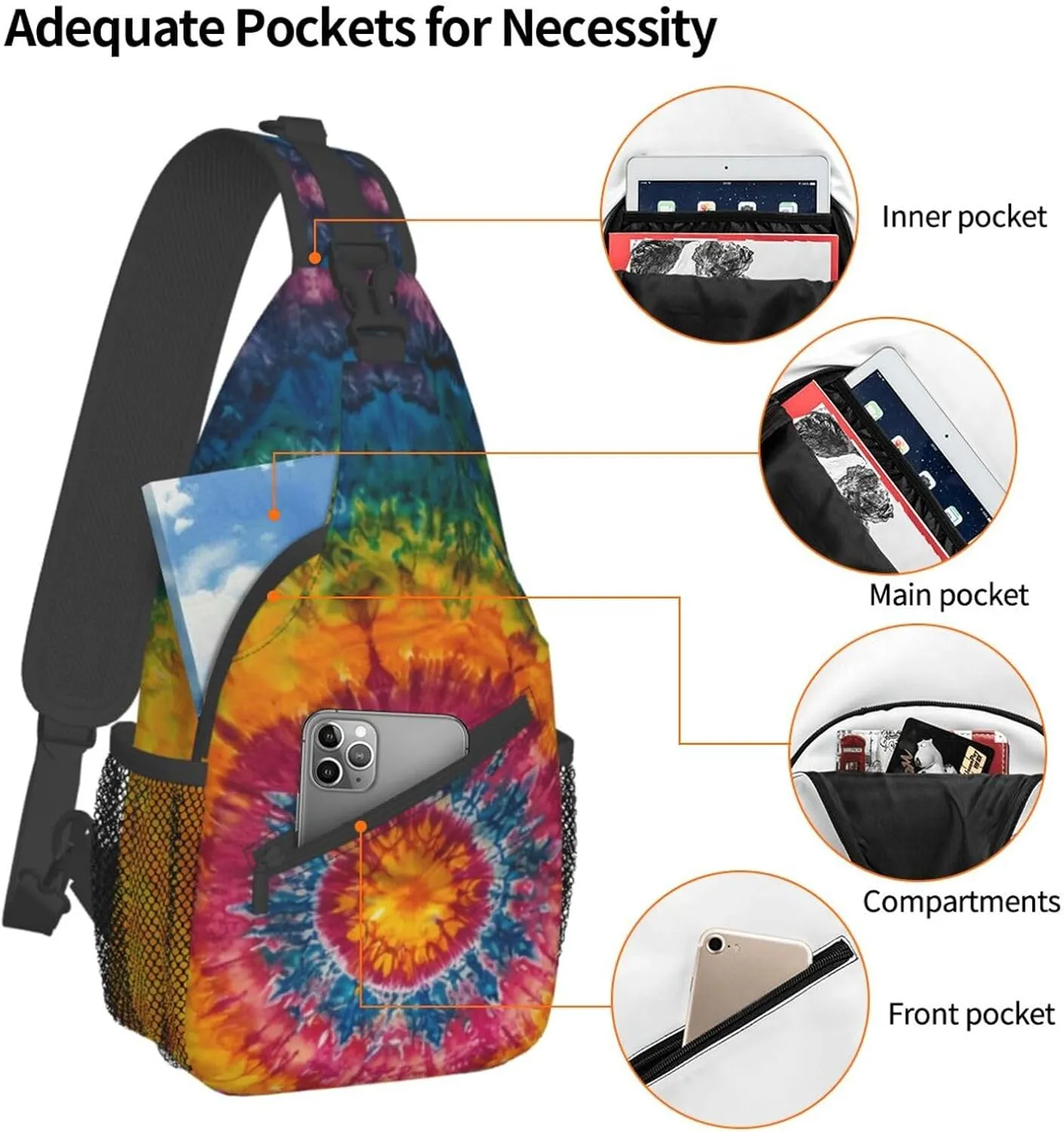 Tie Dye Colorful Sling Backpack Hiking Backpack Crossbody Bag Sports Lightweight And waterproof Chest Bag Shoulder Bag For Women Men