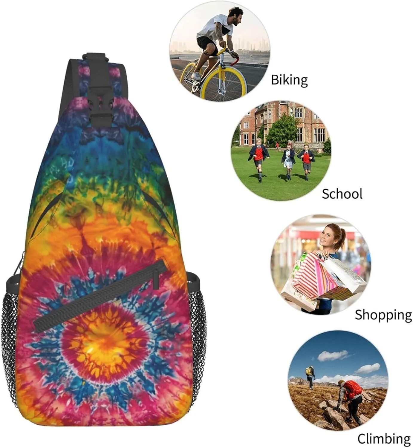 Tie Dye Colorful Sling Backpack Hiking Backpack Crossbody Bag Sports Lightweight And waterproof Chest Bag Shoulder Bag For Women Men