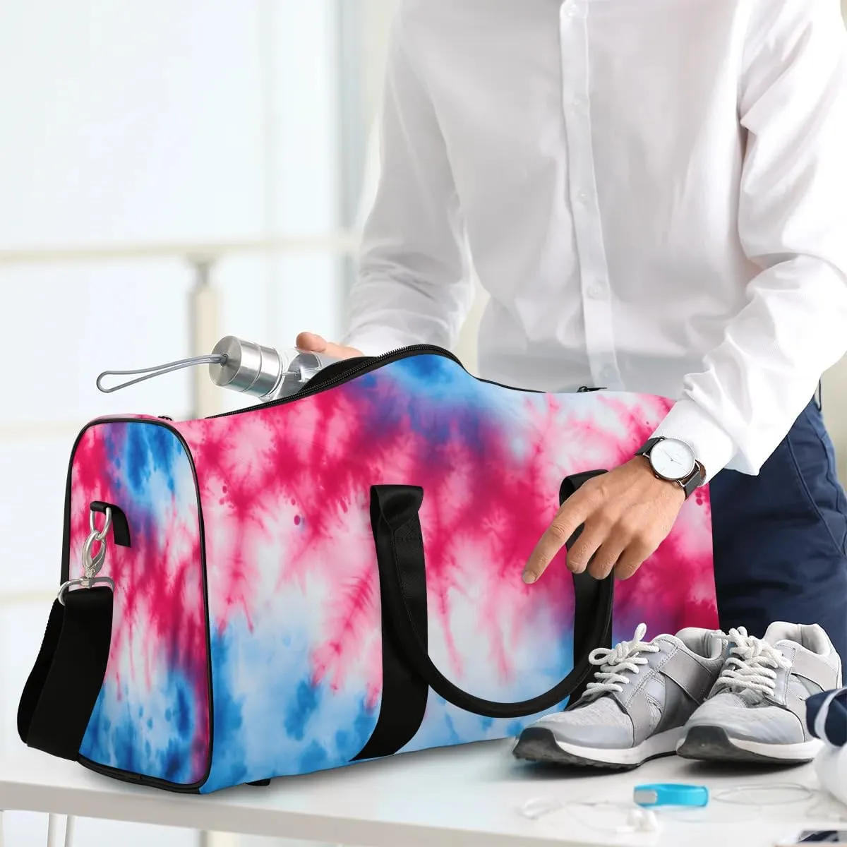 Tie Dye Colorful Travel Duffel Bag for Women Men Waterproof Foldable Overnight Weekender Bag Large Capacity Sports Gym Bag