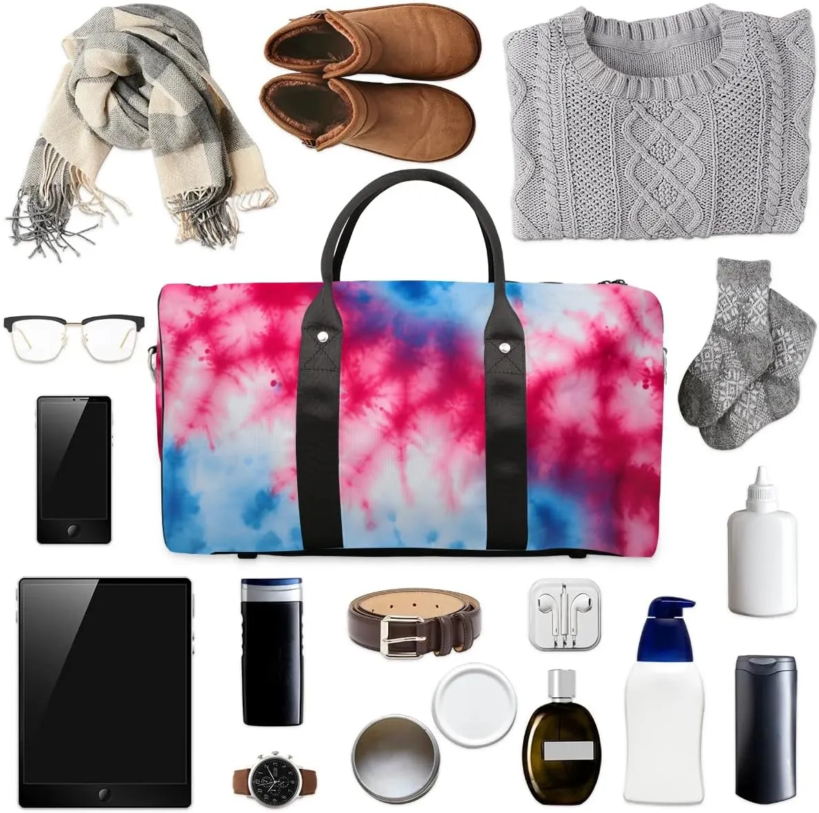 Tie Dye Colorful Travel Duffel Bag for Women Men Waterproof Foldable Overnight Weekender Bag Large Capacity Sports Gym Bag