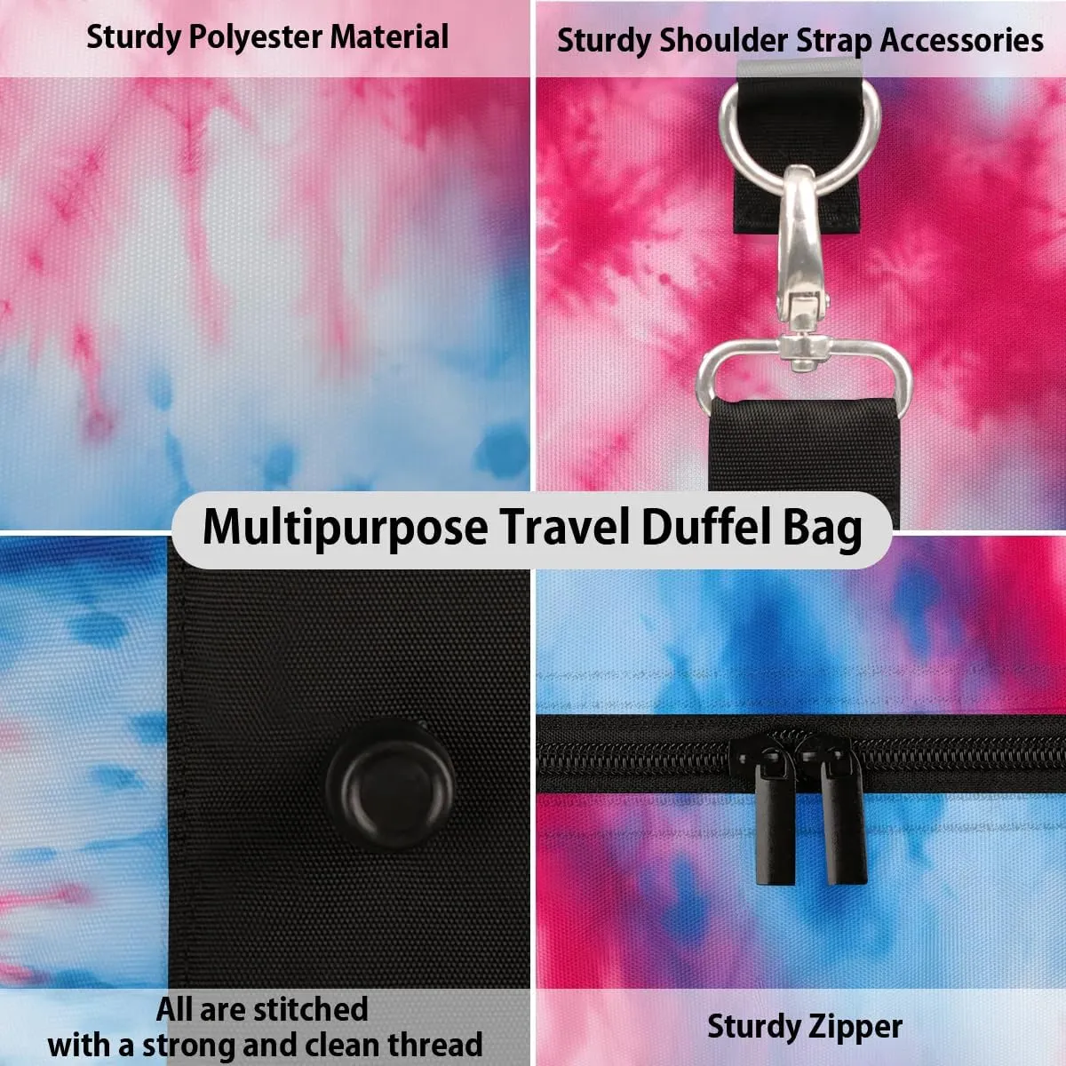 Tie Dye Colorful Travel Duffel Bag for Women Men Waterproof Foldable Overnight Weekender Bag Large Capacity Sports Gym Bag