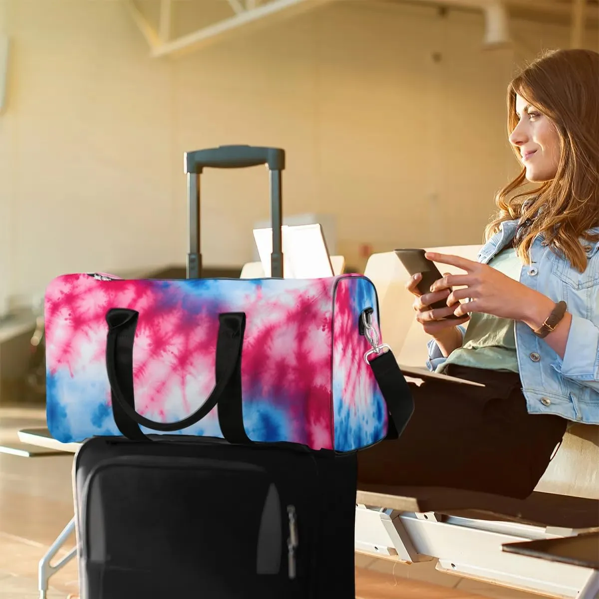 Tie Dye Colorful Travel Duffel Bag for Women Men Waterproof Foldable Overnight Weekender Bag Large Capacity Sports Gym Bag