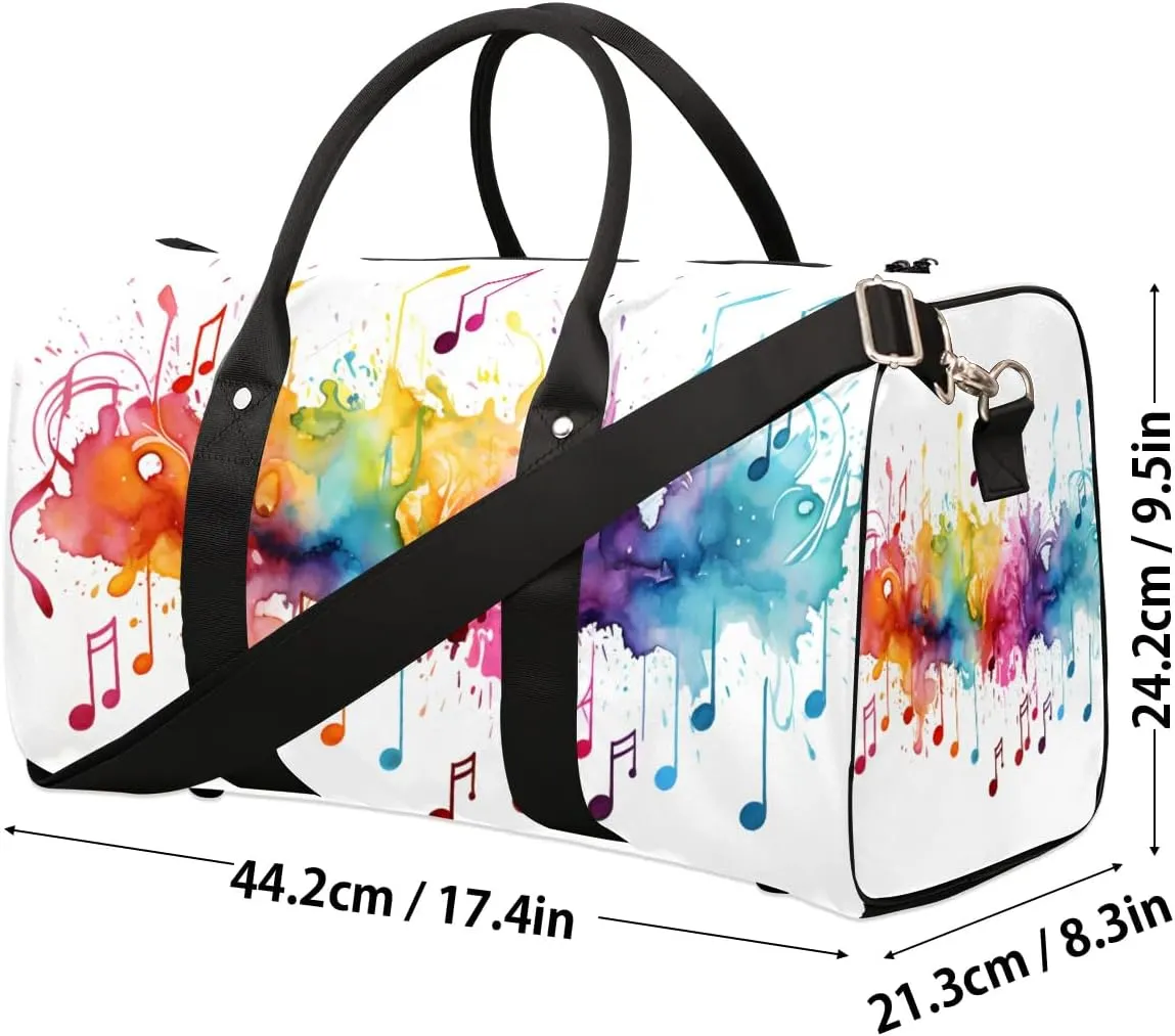 Tie Dye Music Note Print Travel Duffel Bag for Women Men Waterproof Foldable Overnight Weekender Bag Large Capacity Sports Gym Bag