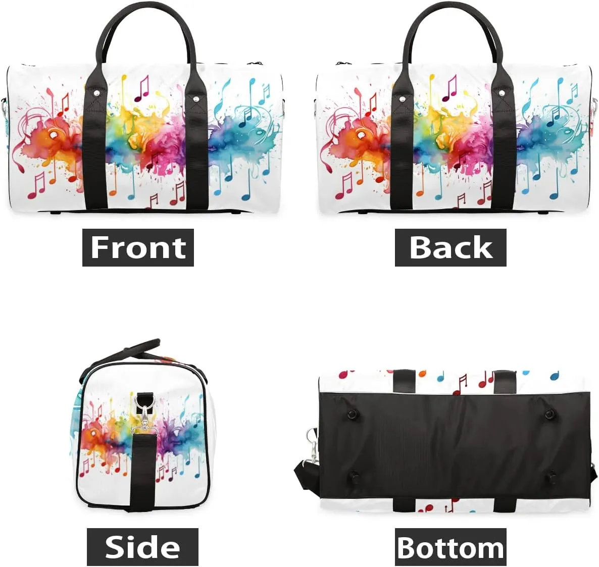 Tie Dye Music Note Print Travel Duffel Bag for Women Men Waterproof Foldable Overnight Weekender Bag Large Capacity Sports Gym Bag
