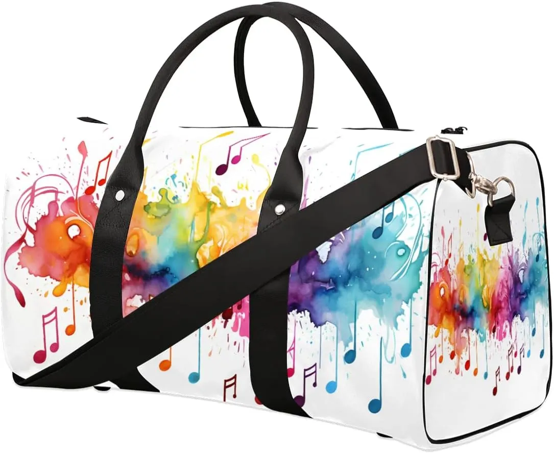 Tie Dye Music Note Print Travel Duffel Bag for Women Men Waterproof Foldable Overnight Weekender Bag Large Capacity Sports Gym Bag