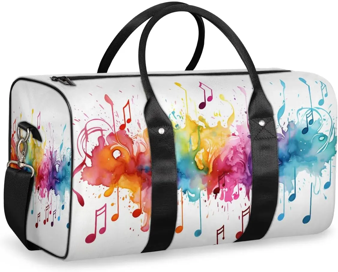 Tie Dye Music Note Print Travel Duffel Bag for Women Men Waterproof Foldable Overnight Weekender Bag Large Capacity Sports Gym Bag