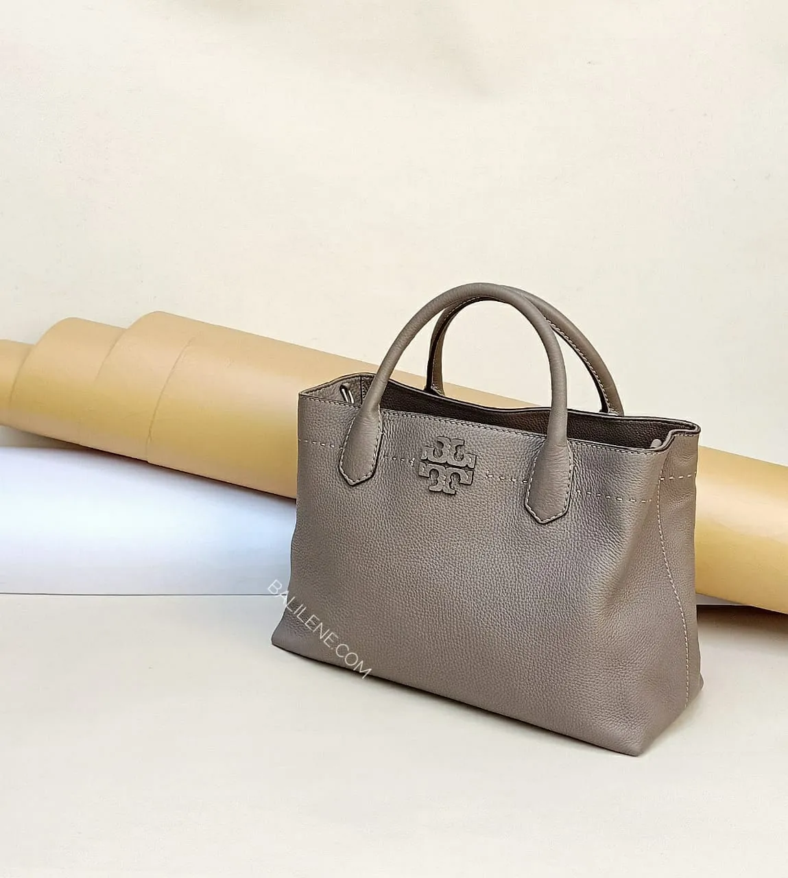 Tory Burch Mcgraw Triple Compartment Satchel Silver Maple