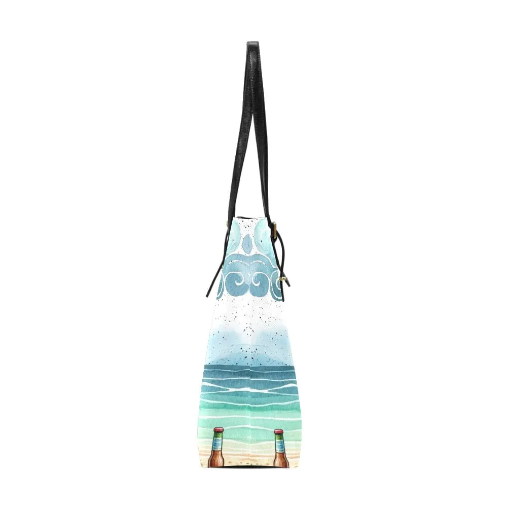 Tote Bag Features A Striking Skull Design Against A Stunning Beach Backdrop
