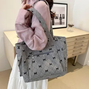 Tote Bag for Women Corduroy Handbag Large Capacity Travel Shoulder Purse Pink Cute Strawberries Canvas Bag