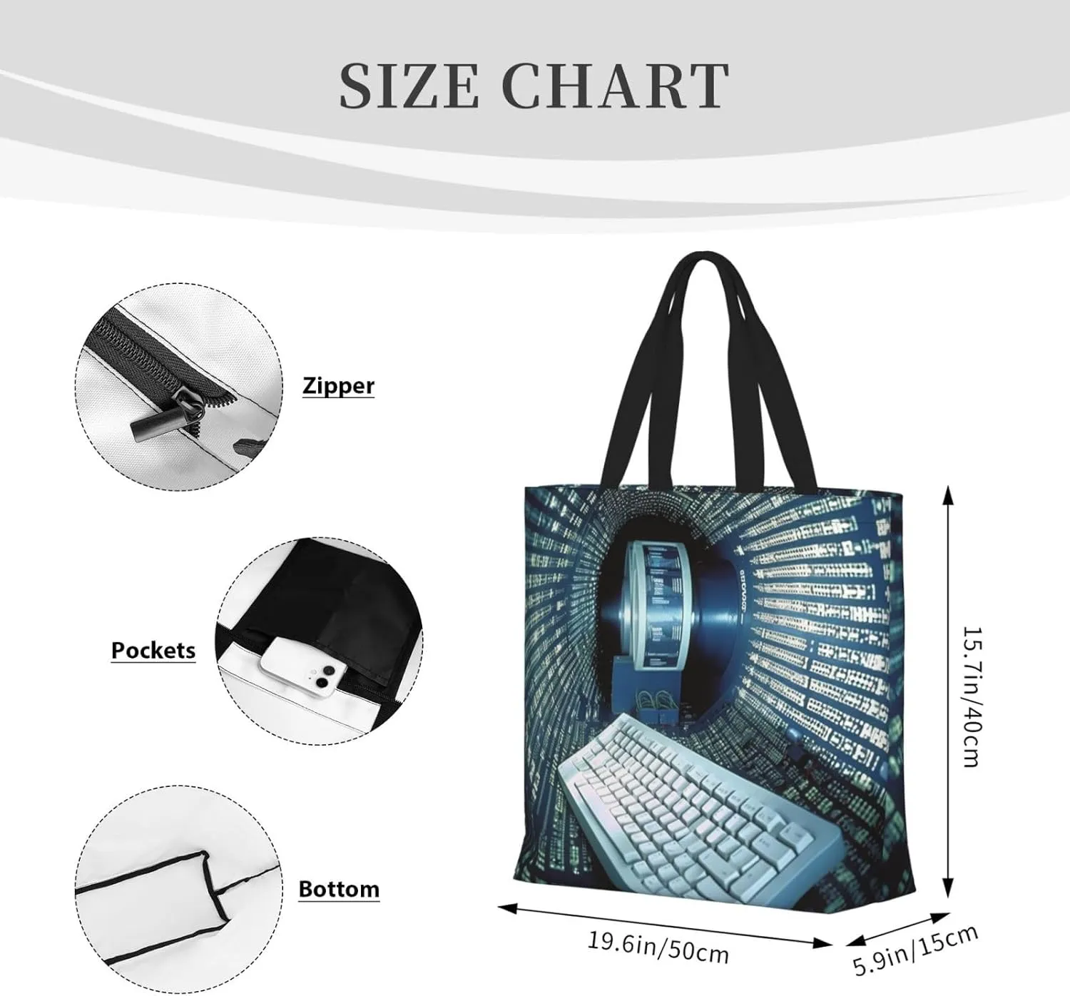 Tote Bag for Women Cute french bulldog Shoulder Bag with Zipper Handbag Large Capacity Reusable Grocery Bag