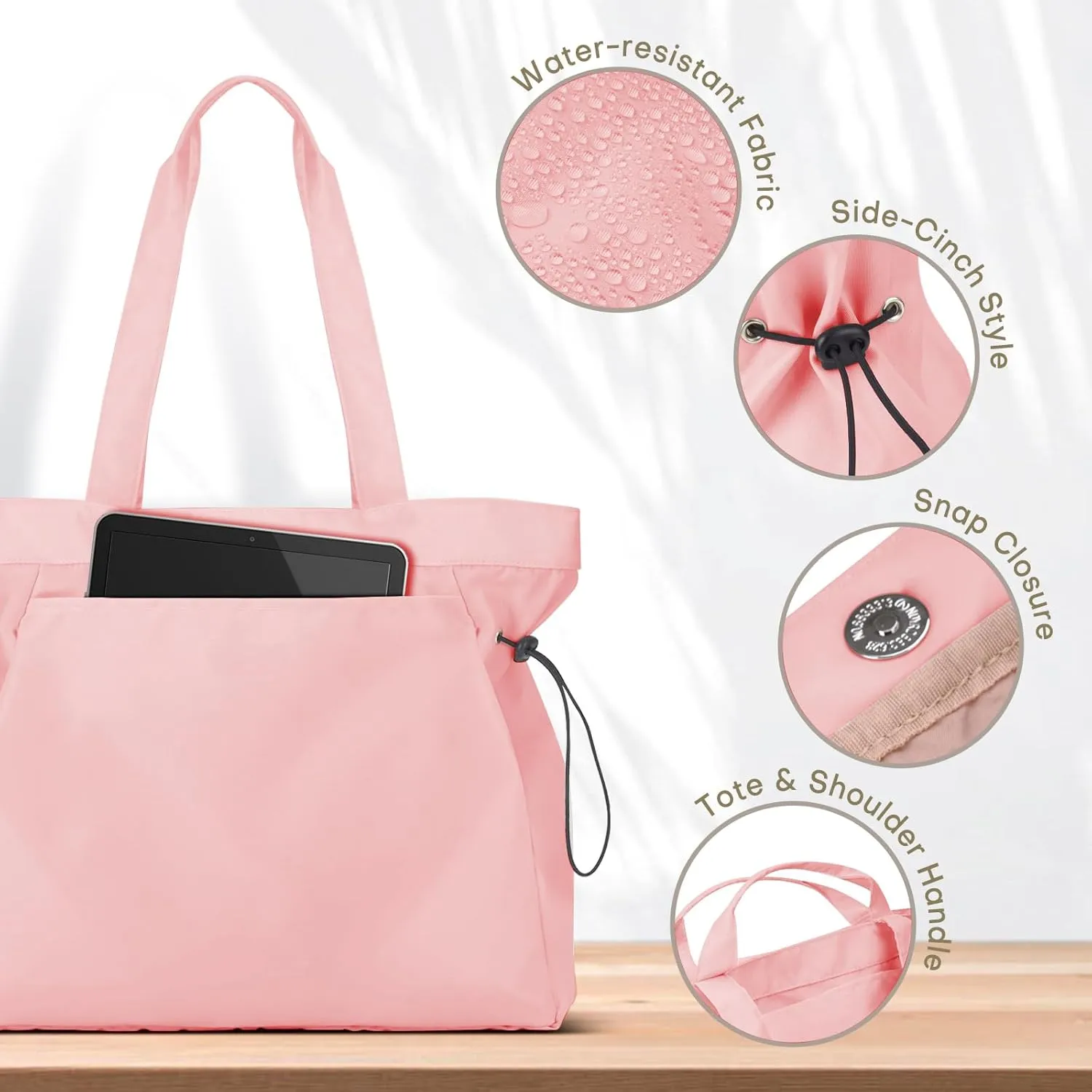 Tote Bag for Women, Foldable Nylon Tote Bag With Zipper Large Shoulder Bag Top Handle Handbag