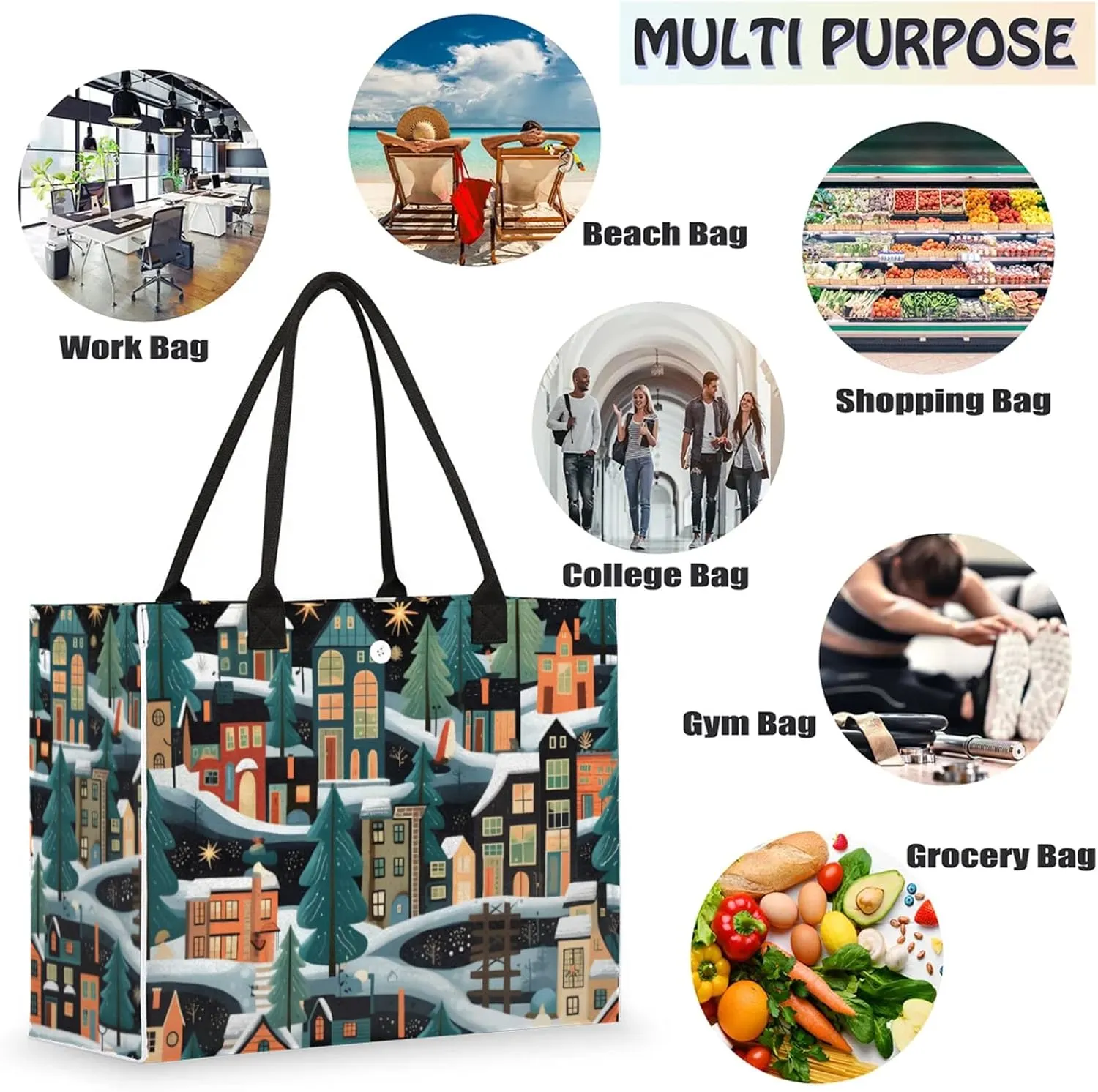 Tote Bag for Women Reusable Canvas Shoulder Bag