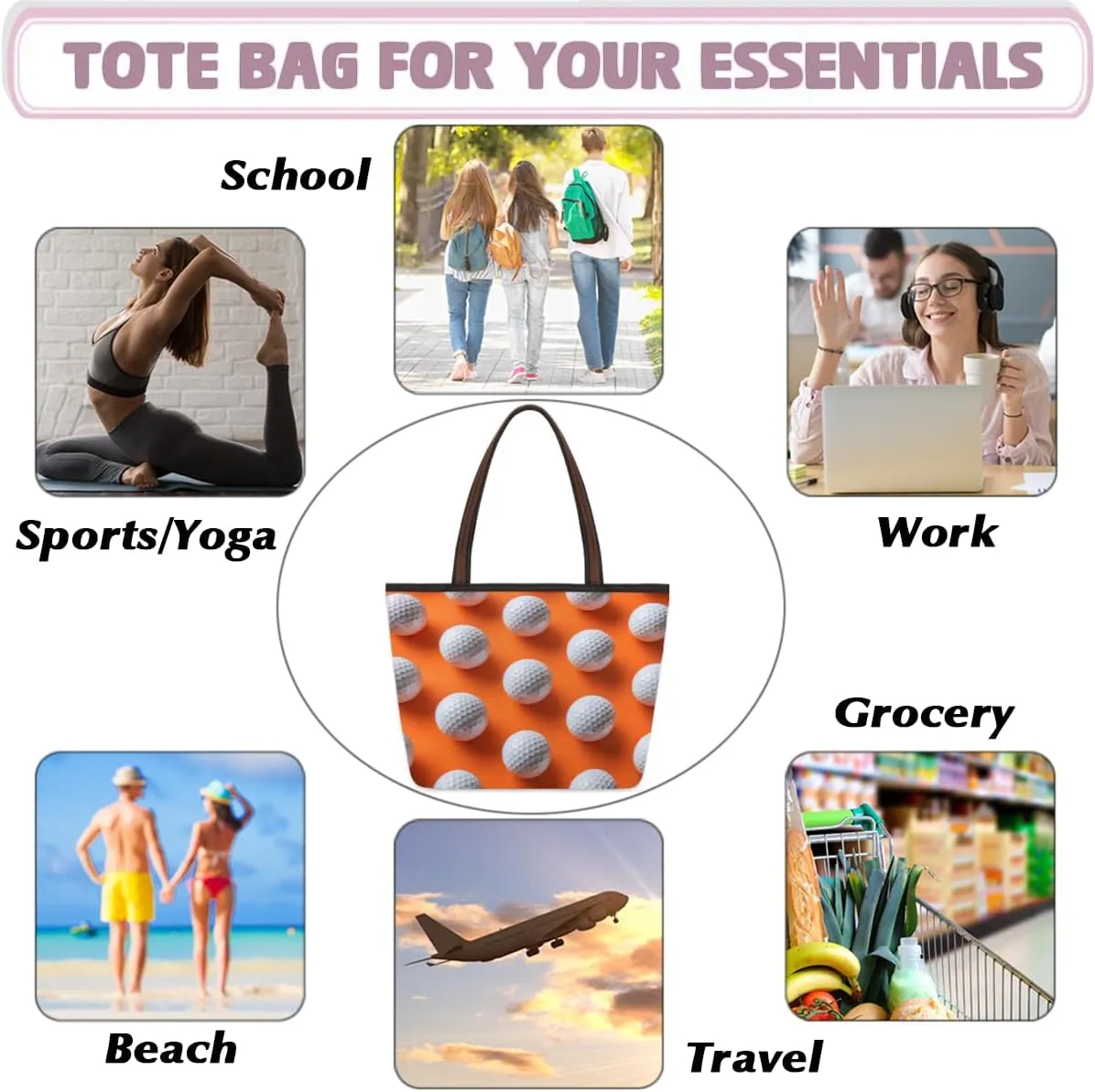 Tote Bag for Women with Zipper Large Capacity Top Handle Casual Shoulder Bag Handbag Reusable Shopping