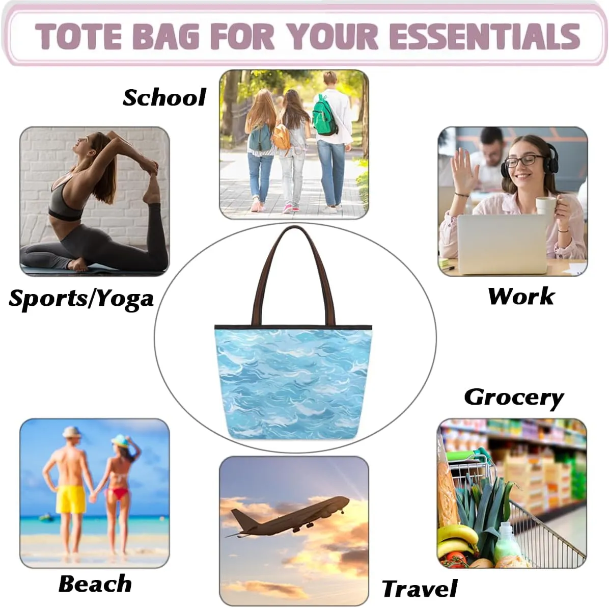 Tote Bag for Women with Zipper Large Capacity Top Handle Casual Shoulder Bag Handbag Reusable Shopping