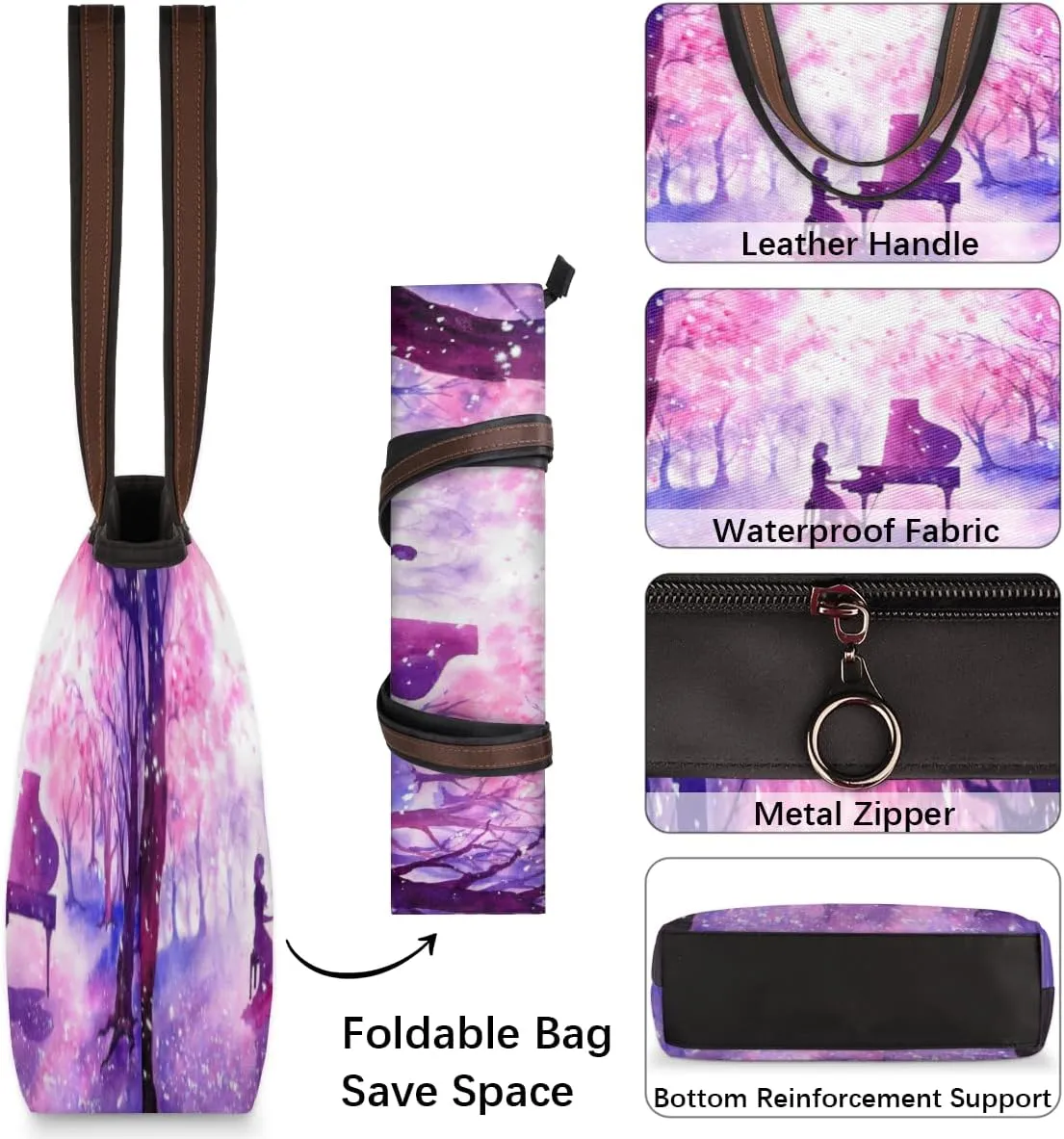 Tote Bag for Women with Zipper Large Capacity Top Handle Casual Shoulder Bag Handbag Reusable Shopping