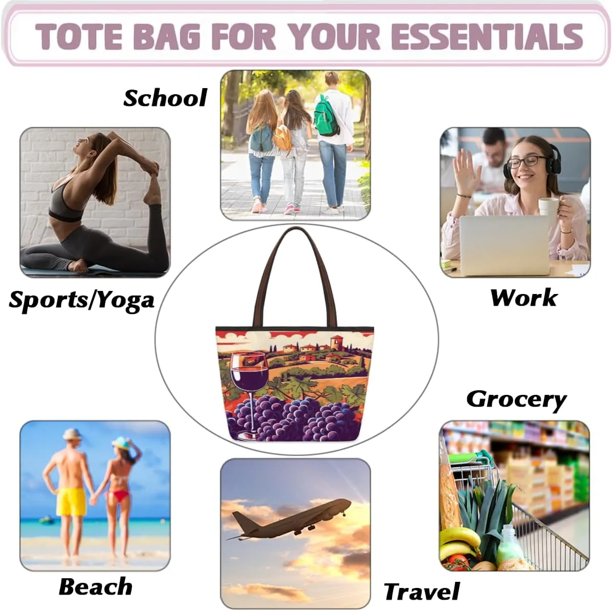 Tote Bag for Women with Zipper Large Capacity Top Handle Casual Shoulder Bag Handbag Reusable Shopping