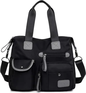 Tote Bag for Women,Multi Pockets Shoulder Handbag,Nurse Bag for Work,Large Cross body Purse,Fashion Nylon Top Handle Satchel
