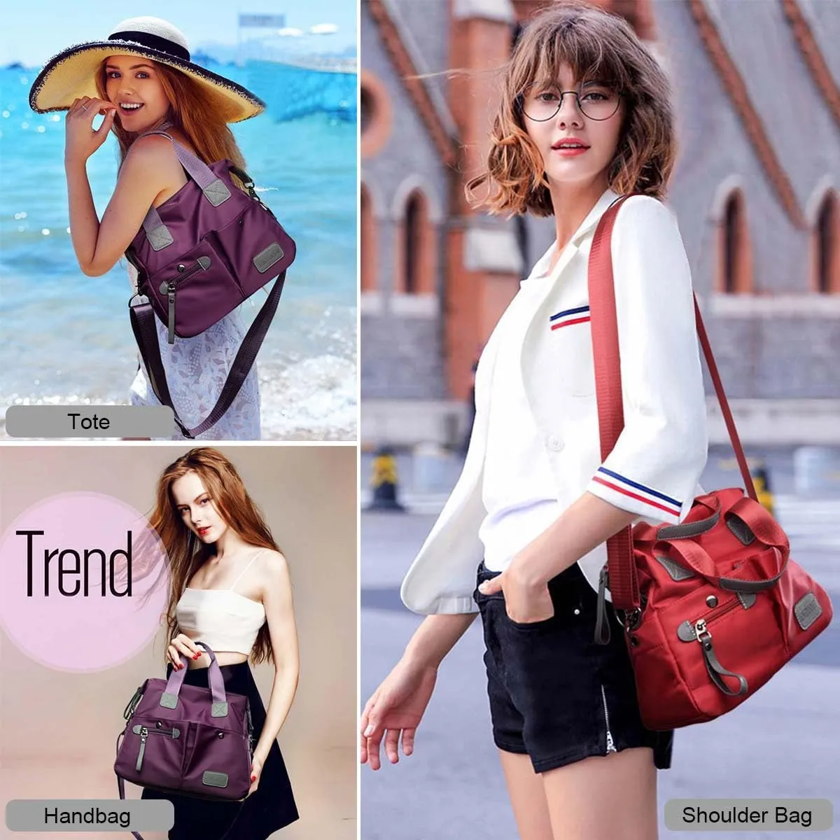 Tote Bag for Women,Multi Pockets Shoulder Handbag,Nurse Bag for Work,Large Cross body Purse,Fashion Nylon Top Handle Satchel