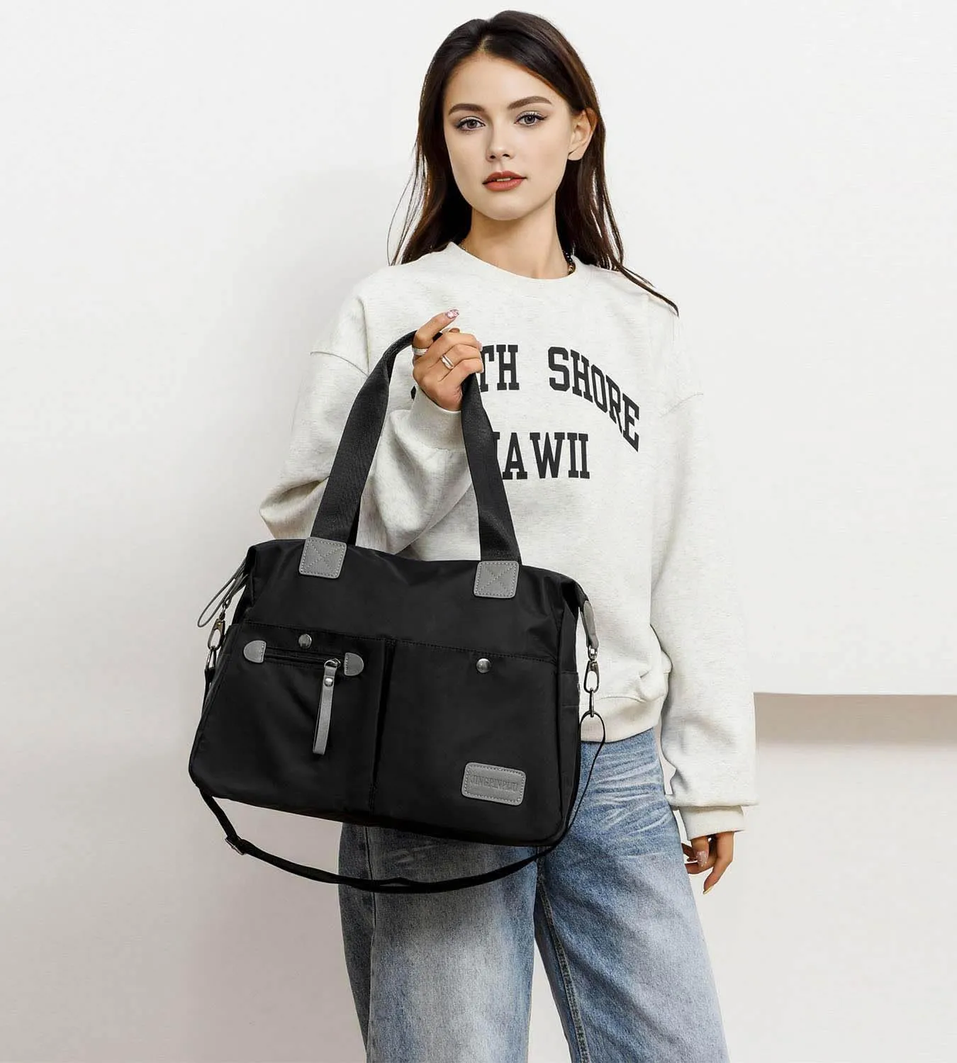 Tote Bag for Women,Multi Pockets Shoulder Handbag,Nurse Bag for Work,Large Cross body Purse,Fashion Nylon Top Handle Satchel