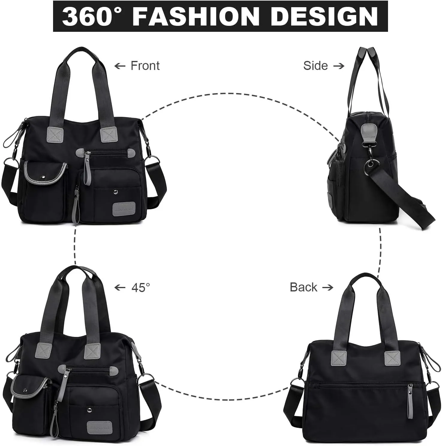 Tote Bag for Women,Multi Pockets Shoulder Handbag,Nurse Bag for Work,Large Cross body Purse,Fashion Nylon Top Handle Satchel