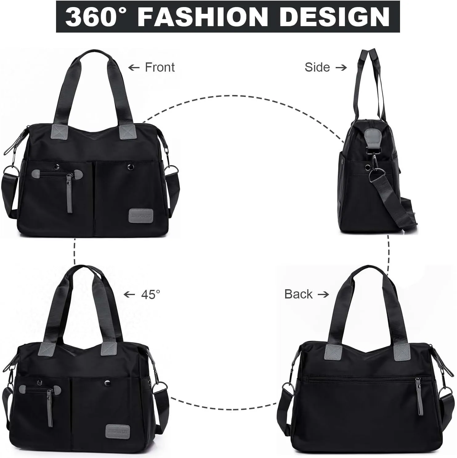 Tote Bag for Women,Multi Pockets Shoulder Handbag,Nurse Bag for Work,Large Cross body Purse,Fashion Nylon Top Handle Satchel