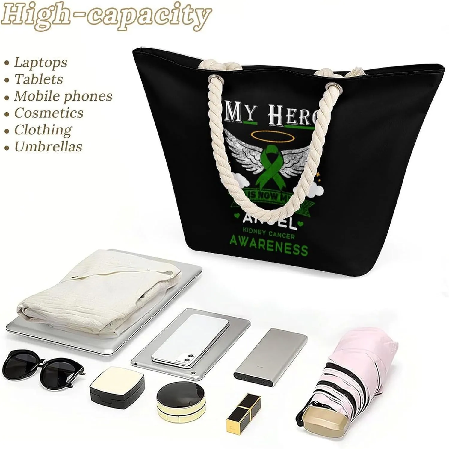 Tote Bag Large Handles Beach Bag with Zipper for Shopping Groceries Travel Outdoors Swim Pool Bag