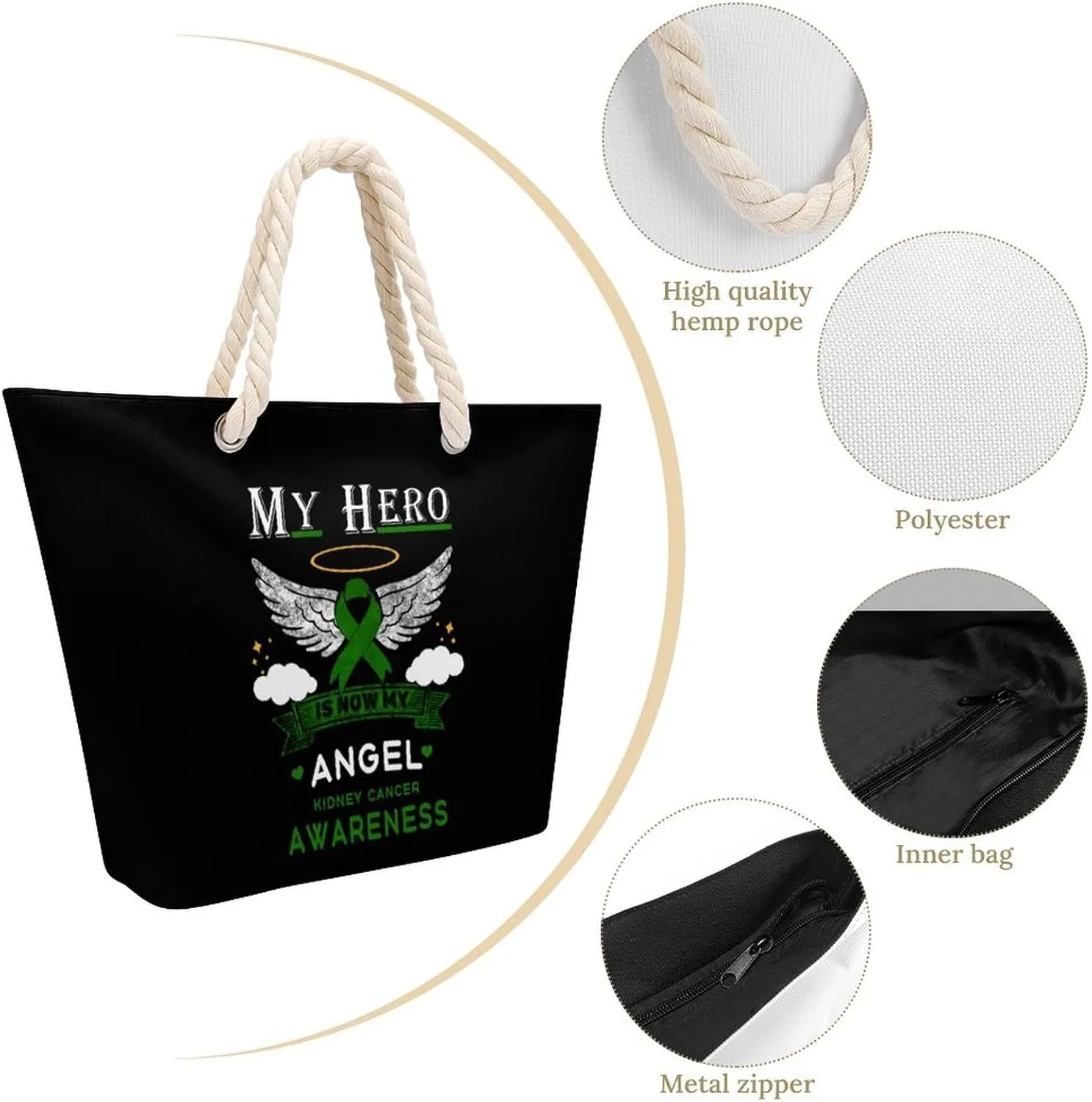 Tote Bag Large Handles Beach Bag with Zipper for Shopping Groceries Travel Outdoors Swim Pool Bag