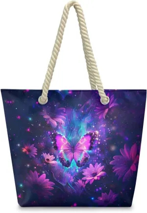 Tote Beach Bag with Rope Top Handle Pool Bag 14.57x4.71x14.17 Large Capacity Travel Handbag for Women Casual