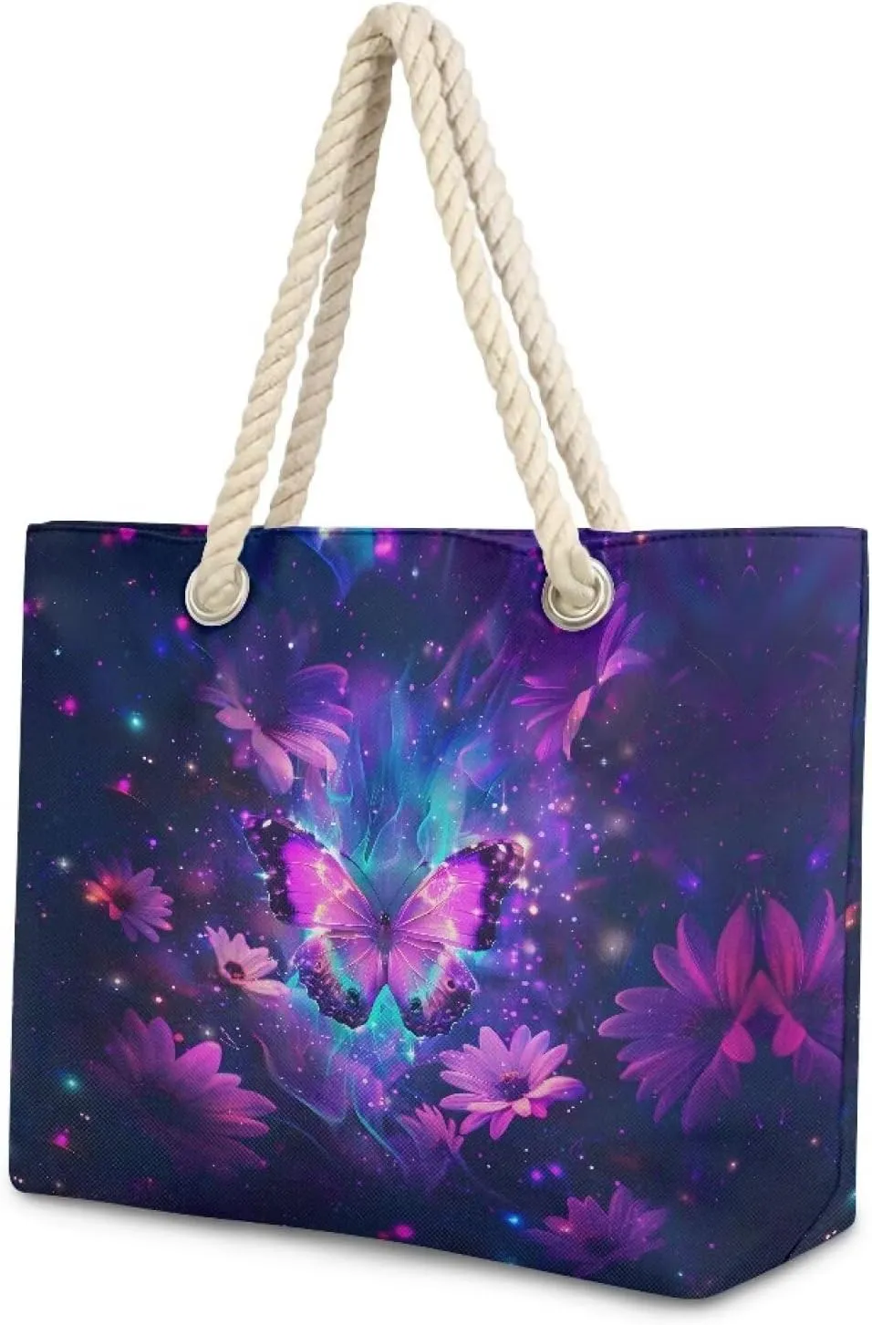 Tote Beach Bag with Rope Top Handle Pool Bag 14.57x4.71x14.17 Large Capacity Travel Handbag for Women Casual