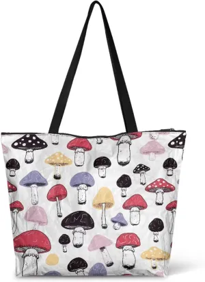 Tote Paper Bag USA Flag Shoulder Bag with Zippers, Jeans Pocket Puppy Large Shopping Beach Bags Handle Book Tote