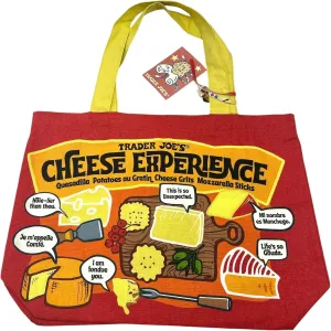 Trader Joe's Cheese Experience and Adventures Reusable Shopping Tote Bag, Red and Yellow, Double-Sided Design