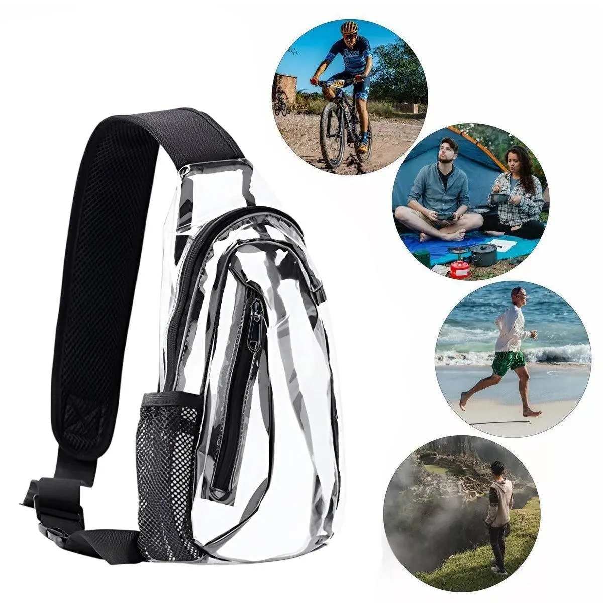 Transparent Chest Bag Outdoor Sports Crossbody Satchel Travel Gym Storage Bag