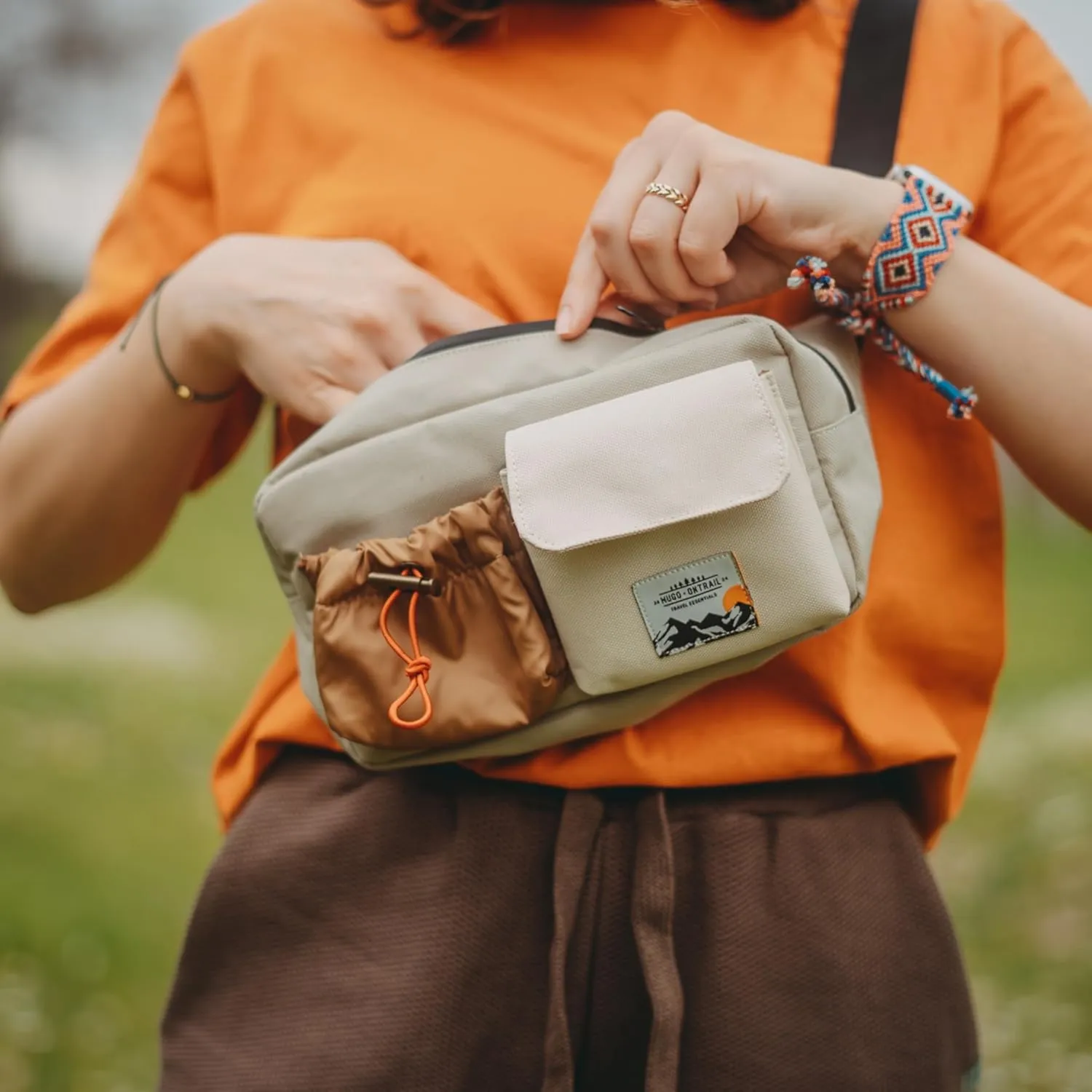 Traveler Waterproof Waist Bag - Adjustable Strap, Multi-Pocket Design | Beige
