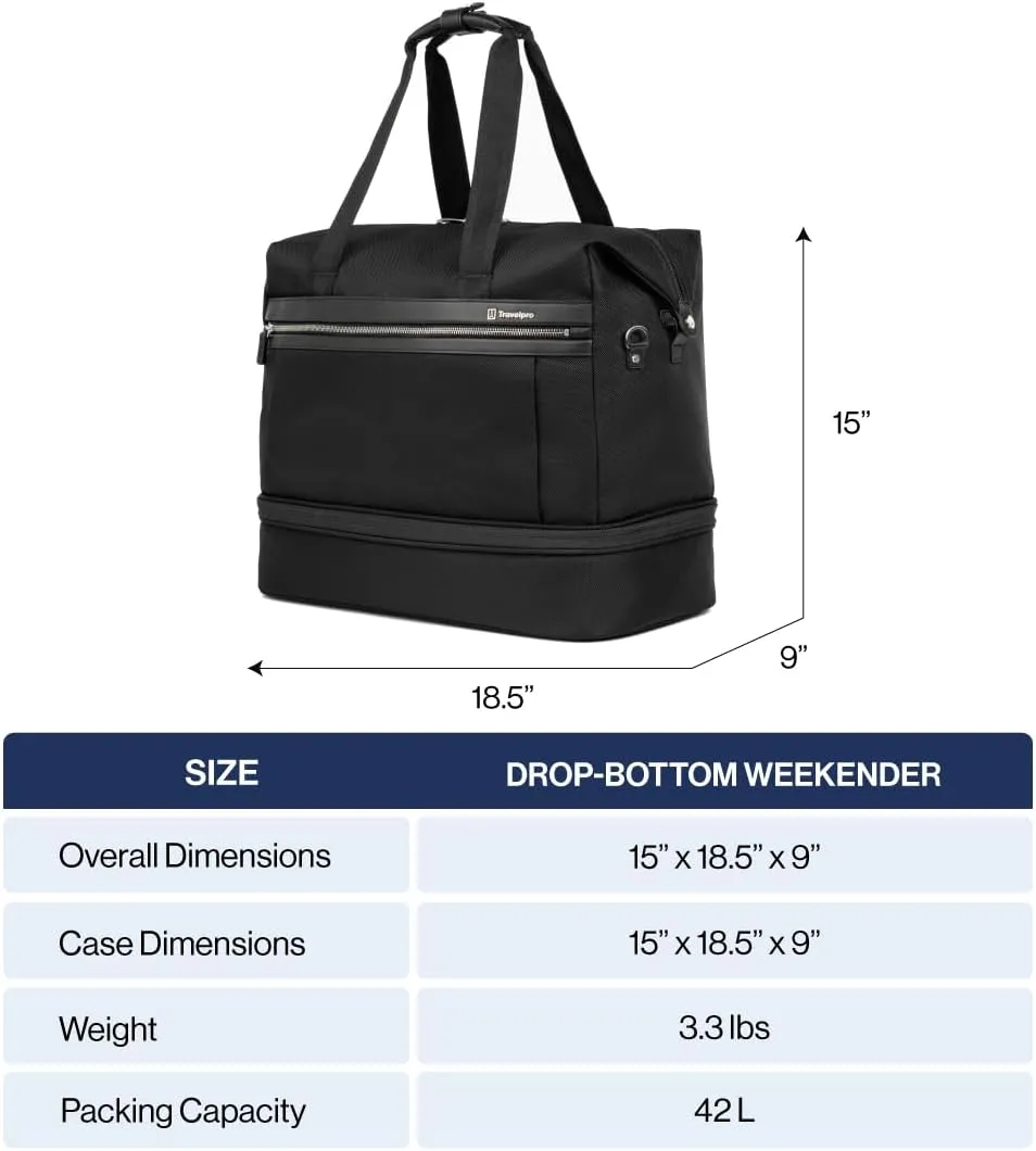 Travelpro Platinum Elite Carry on Soft Travel Drop-Bottom Weekender Bag, Overnight, Men and Women