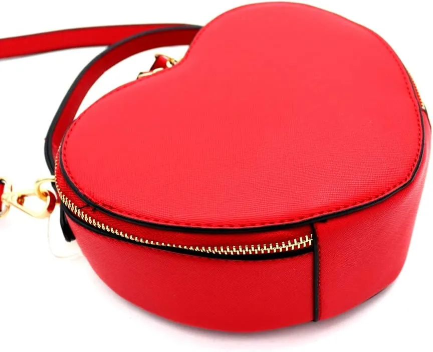 Trendeology Cute Heart Shape Girls Womens Vegan Leather Small Handle Satchel Crossbody Purse