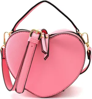 Trendeology Cute Heart Shape Girls Womens Vegan Leather Small Handle Satchel Crossbody Purse