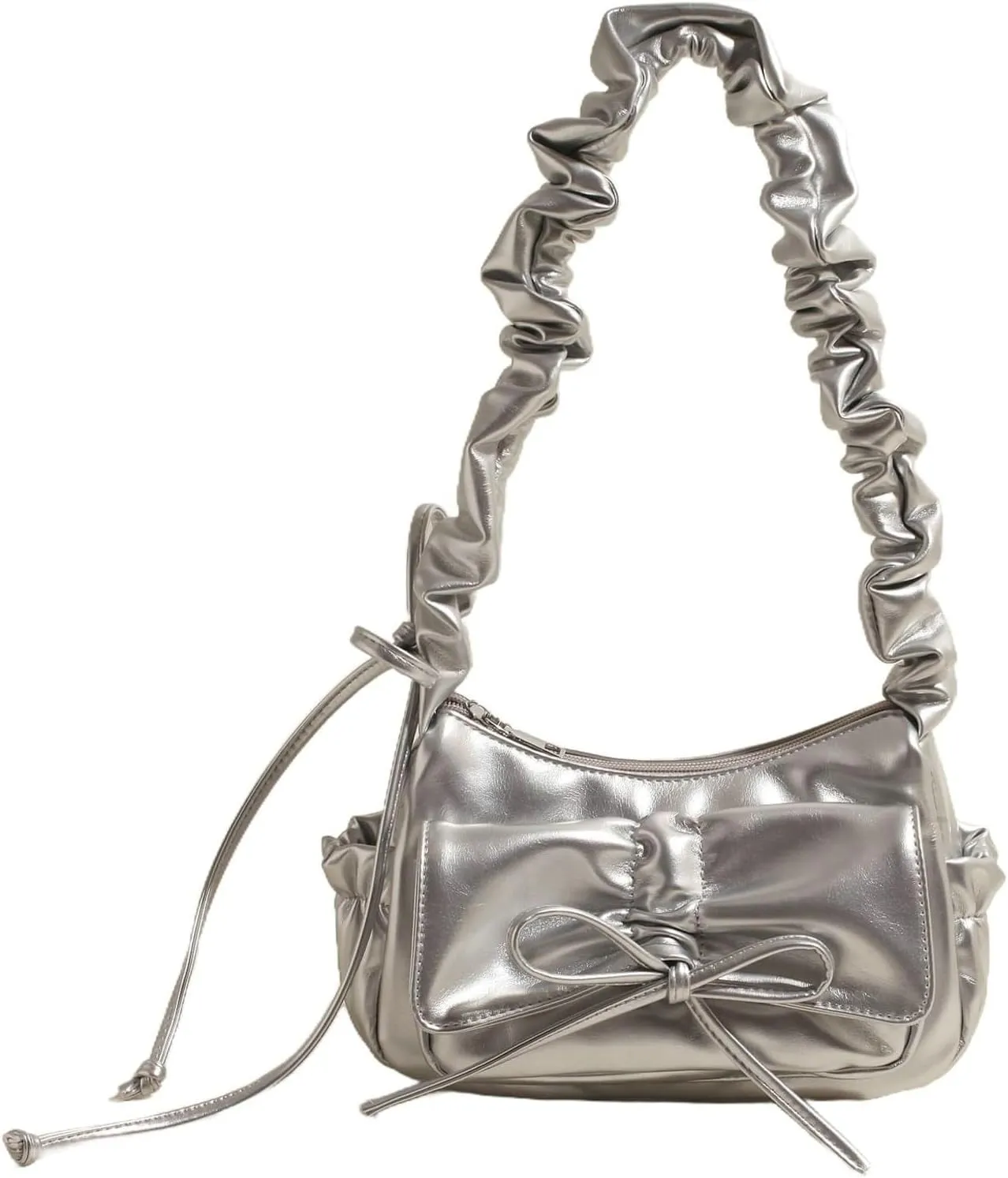 Trendy Folded Strap Crossbody Bag 2025 Bow Shoulder Tote Women Summer Commuter Handbag Drawstring Flap