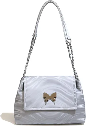 Trendy Hobo Shoulder Bags for Women Butterfly PU Leather Purses and Handbags Ladies Top-Handle Bags with Chain
