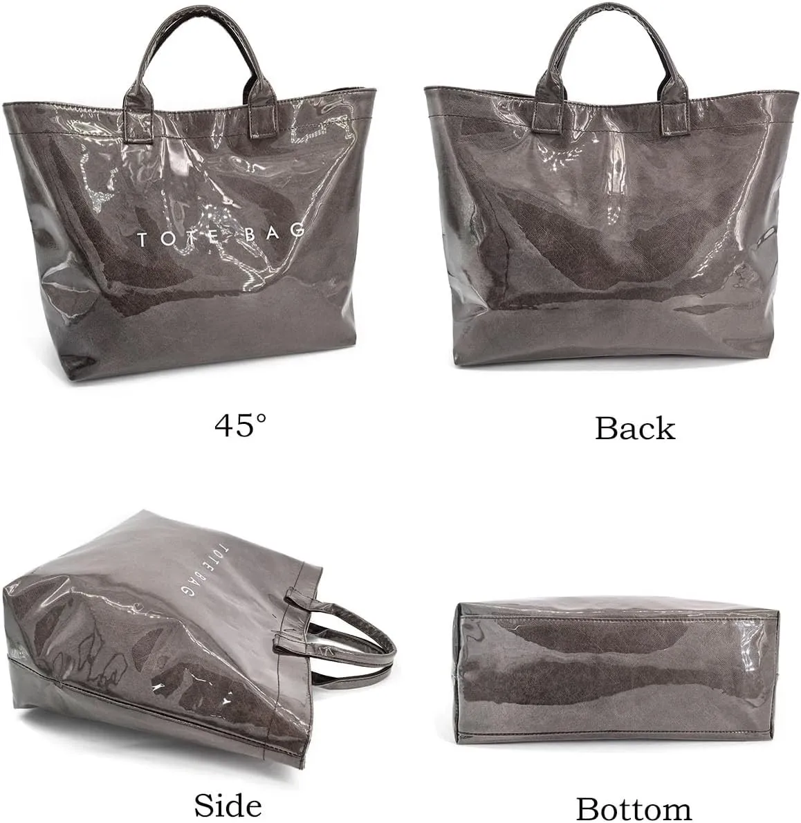 Trendy PVC Tote Bag for Women, Kraft Paper Letter Print Tote Bag Large Hobo Handbags with Top Handle