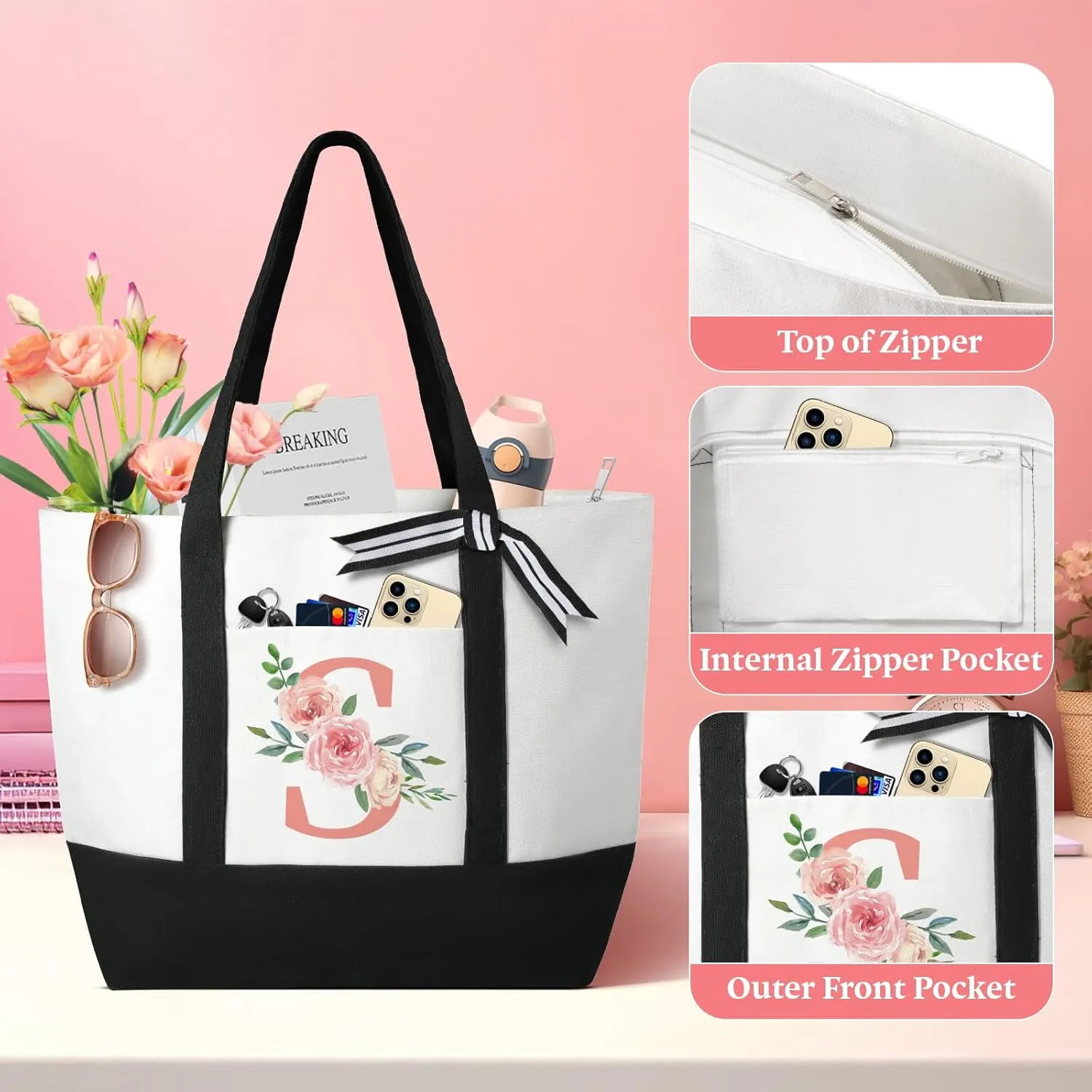 TRSODD Birthday Gifts for Women Mothers Day Gifts for Mom Wife Grandma Daughter Sister Teacher Friends Large Tote Bag and Makeup Bag U