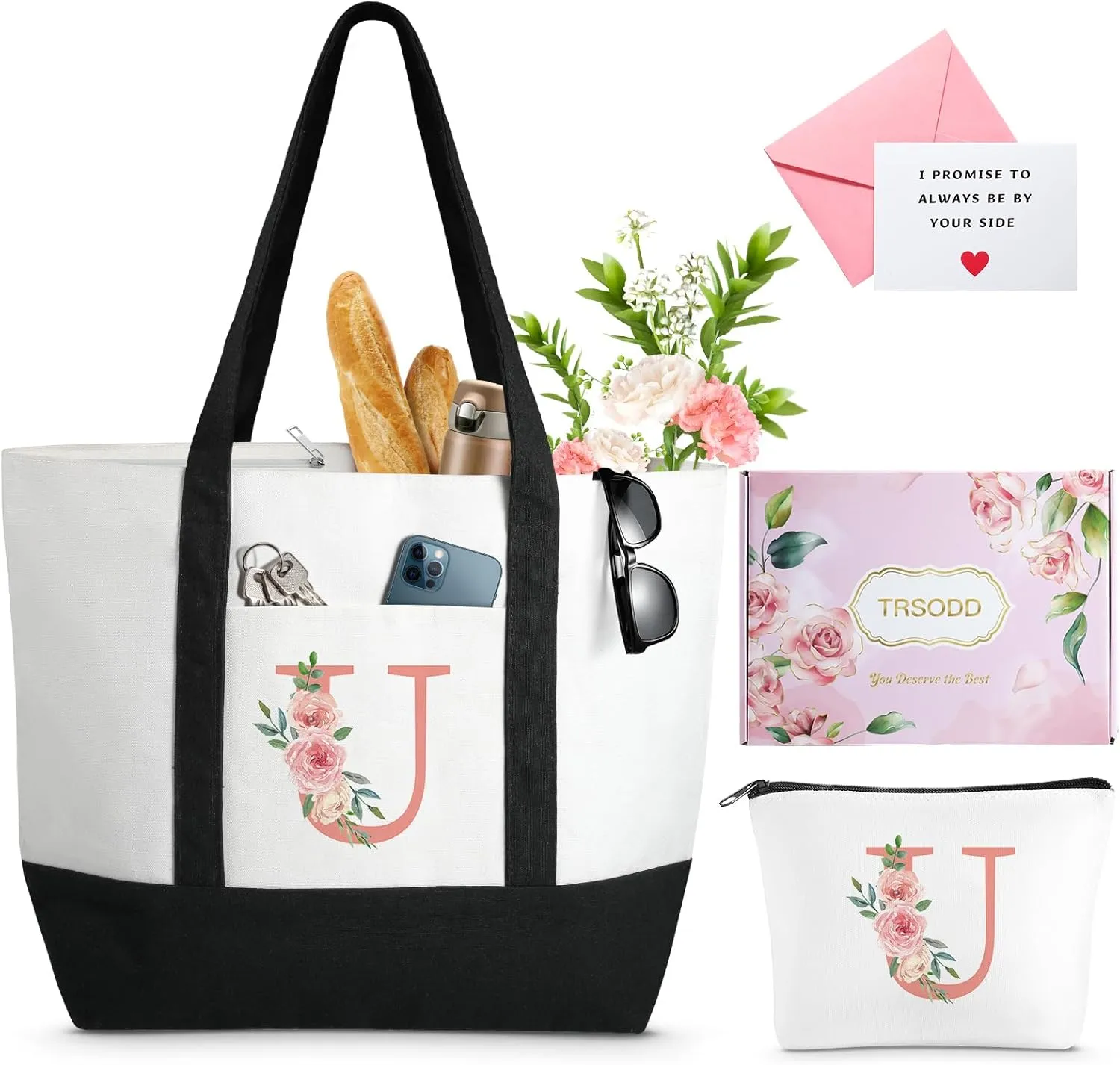 TRSODD Birthday Gifts for Women Mothers Day Gifts for Mom Wife Grandma Daughter Sister Teacher Friends Large Tote Bag and Makeup Bag U
