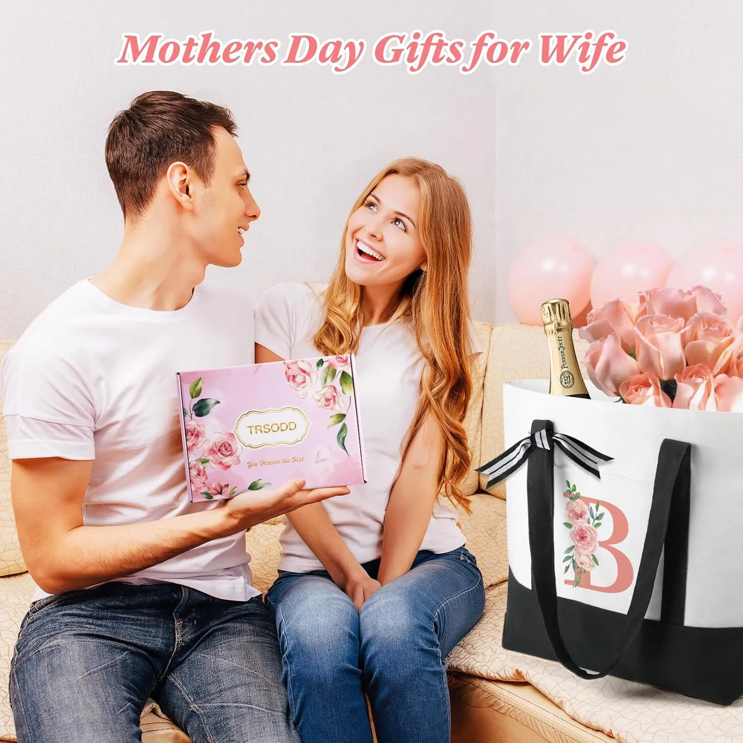 TRSODD Birthday Gifts for Women Mothers Day Gifts for Mom Wife Grandma Daughter Sister Teacher Friends Large Tote Bag and Makeup Bag U