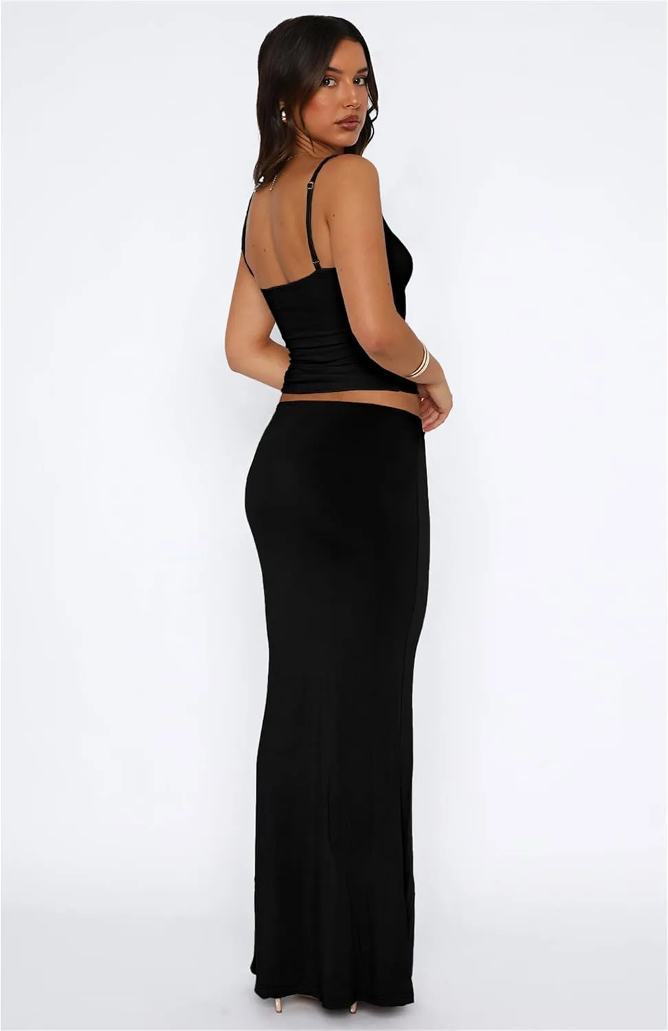 Two Piece Skirt Set for Women - Sexy 2 Pc Sleeveless Spaghetti Strap Pleated Tank Top Maxi Long Skirts Sets