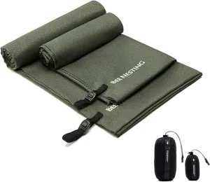 Ultralight Quick Dry Towel,Microfiber Towels with Compact Packable Pocket for Travel Towel Microfiber Beach Towels Camp Towel Gym Towel Swimming Towel(Olive drab, M&S 2 Set)