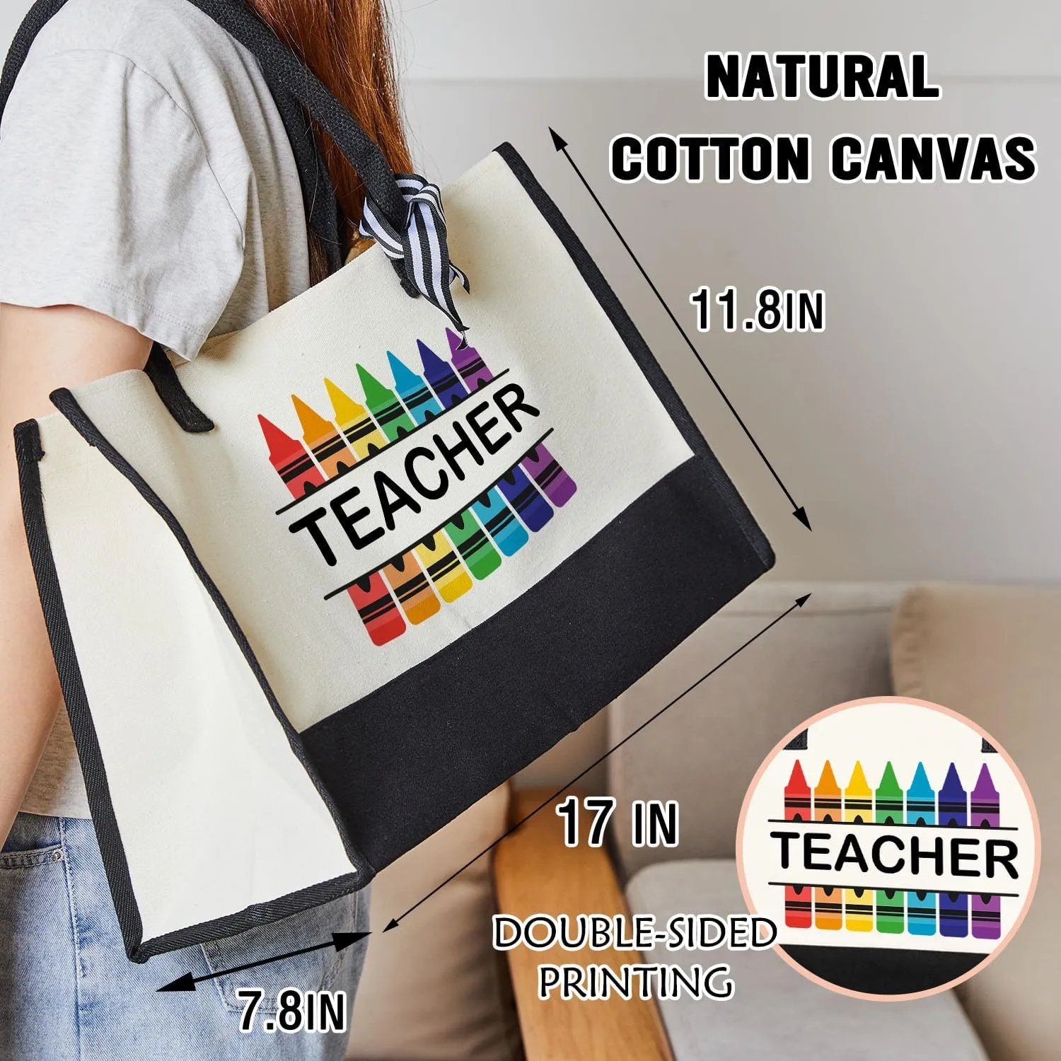 Undergo Teacher Tote Bags for Women - Canvas Tote Bag & Makeup Bag, Black, 17 x 11.8 x 7.8 inches, Adult Female Teachers